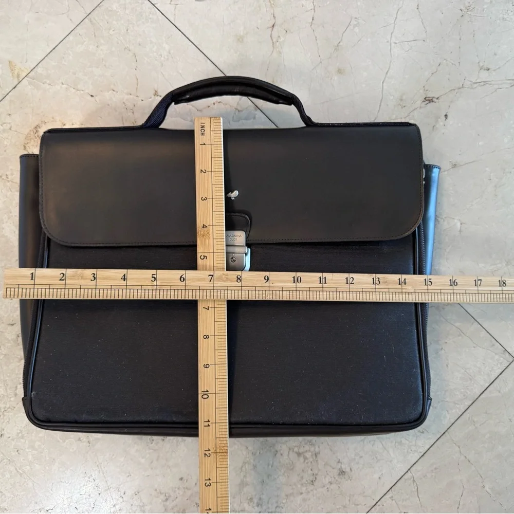 Mandarina Duck Black Leather Briefcase with Top Handle